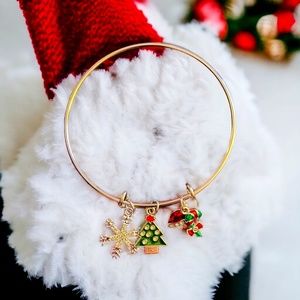 Silver Bangle Bracelet - Christmas Charms
